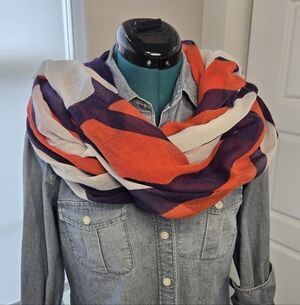 NWT LANDS' END OVERSIZE SCARF SHAWL WRAP BLUE WHITE ORANGE ABSTRACT WOMEN OS